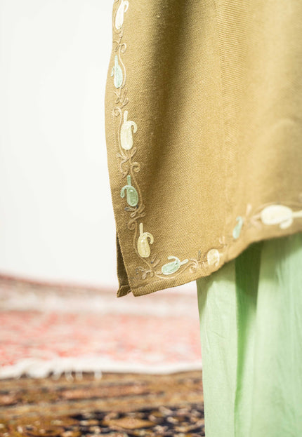 Kashmiri Paisley Aari Work Phiran - Olive - Kashmir Jama
