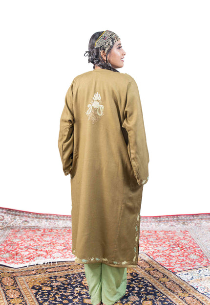 Kashmiri Paisley Aari Work Phiran - Olive - Kashmir Jama