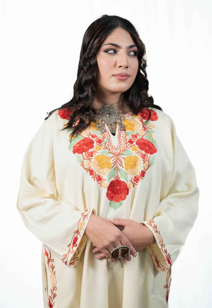 Kashmiri Floral Aari Work Phiran - White - Kashmir Jama