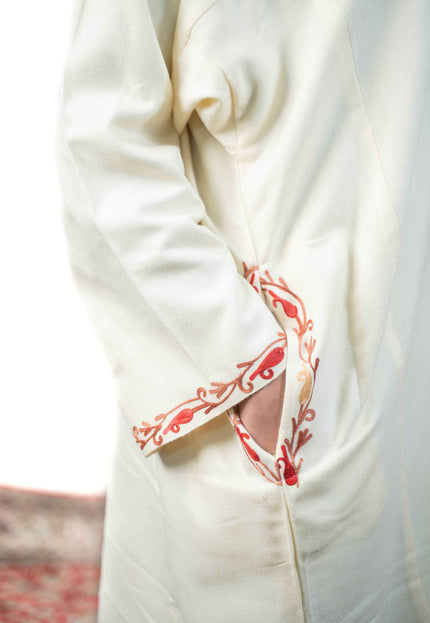 Kashmiri Floral Aari Work Phiran - White - Kashmir Jama