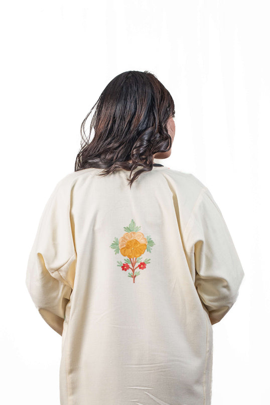 Kashmiri Floral Aari Work Phiran - White - Kashmir Jama
