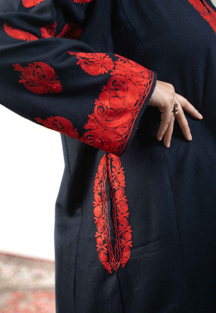 Kashmiri Red Aari Work Phiran - Black - Kashmir Jama