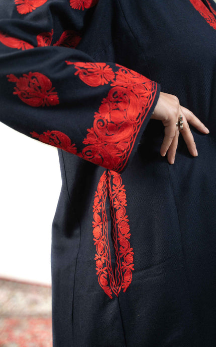 Kashmiri Red Aari Work Phiran - Black - Kashmir Jama