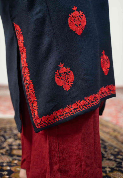 Kashmiri Red Aari Work Phiran - Black - Kashmir Jama