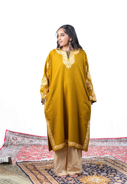 Kashmiri Aari Work Phiran - Mustard - Kashmir Jama