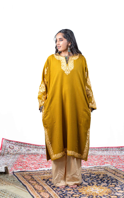Kashmiri Aari Work Phiran - Mustard - Kashmir Jama