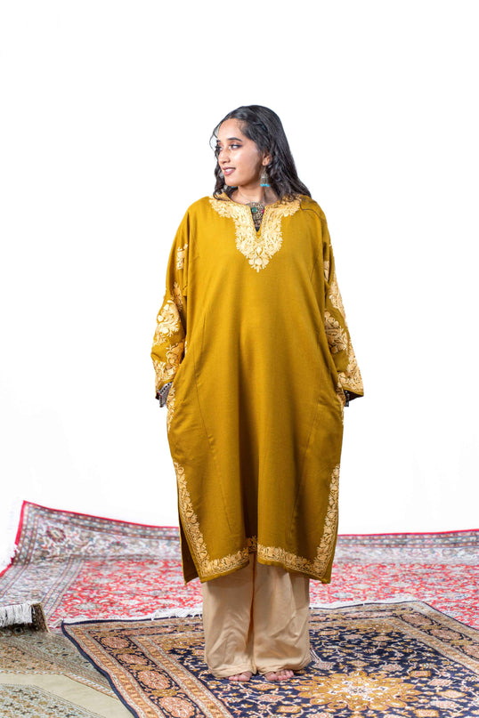 Kashmiri Aari Work Phiran - Mustard - Kashmir Jama