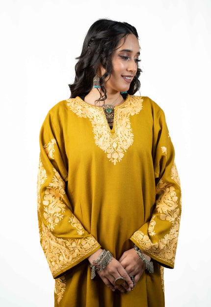 Kashmiri Aari Work Phiran - Mustard - Kashmir Jama