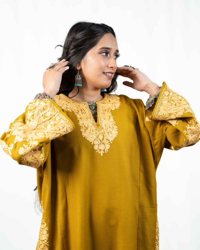 Kashmiri Aari Work Phiran - Mustard - Kashmir Jama