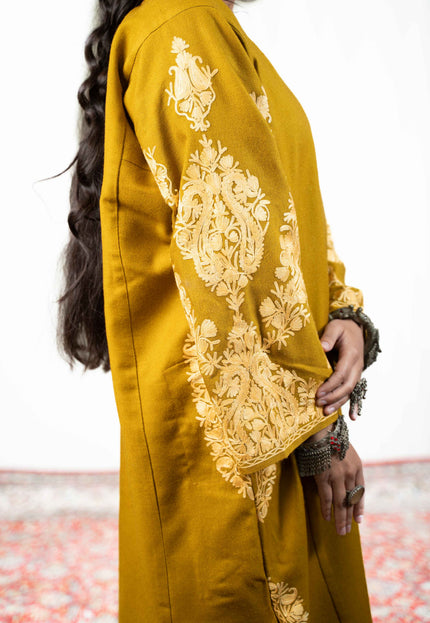 Kashmiri Aari Work Phiran - Mustard - Kashmir Jama