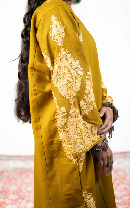 Kashmiri Aari Work Phiran - Mustard - Kashmir Jama