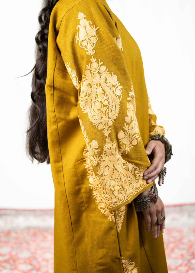 Kashmiri Aari Work Phiran - Mustard - Kashmir Jama