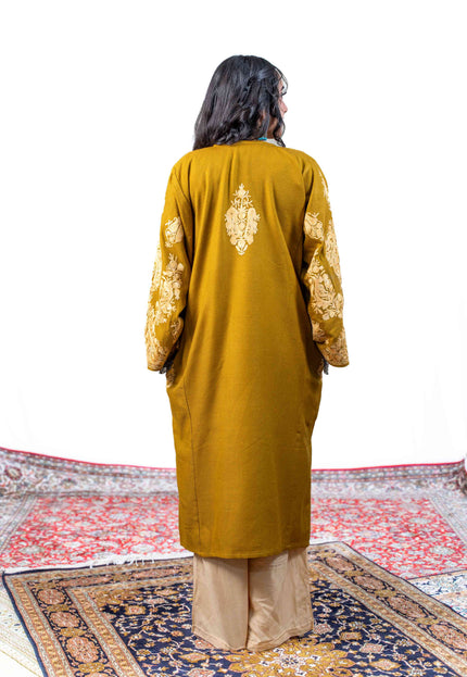 Kashmiri Aari Work Phiran - Mustard - Kashmir Jama