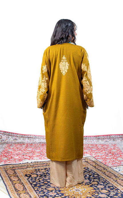 Kashmiri Aari Work Phiran - Mustard - Kashmir Jama