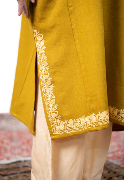 Kashmiri Aari Work Phiran - Mustard - Kashmir Jama