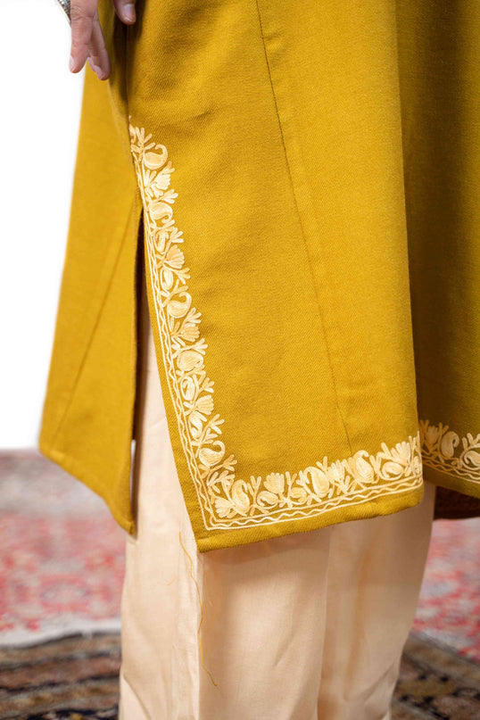 Kashmiri Aari Work Phiran - Mustard - Kashmir Jama