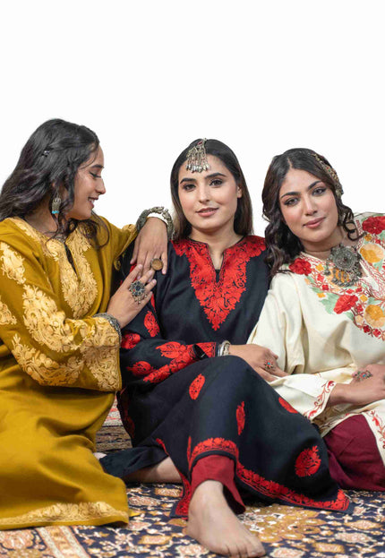 Kashmiri Aari Work Phiran - Mustard - Kashmir Jama