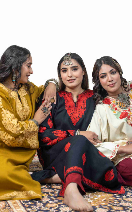 Kashmiri Aari Work Phiran - Mustard - Kashmir Jama