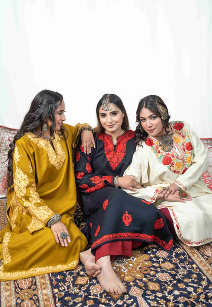 Kashmiri Aari Work Phiran - Mustard - Kashmir Jama