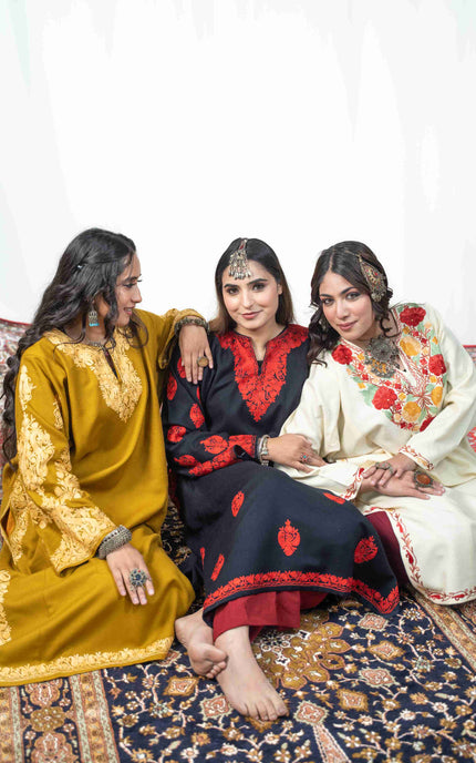 Kashmiri Aari Work Phiran - Mustard - Kashmir Jama