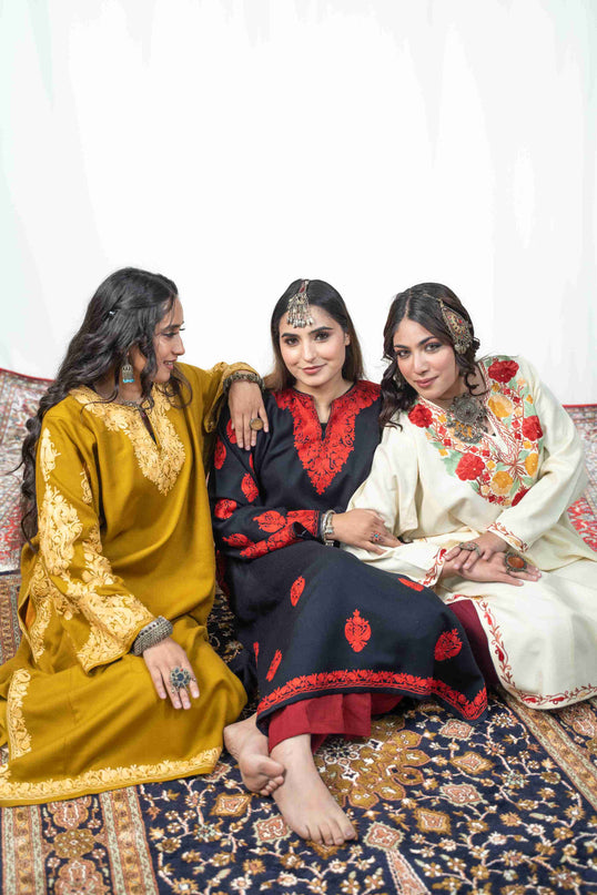 Kashmiri Aari Work Phiran - Mustard - Kashmir Jama