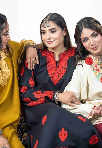 Kashmiri Aari Work Phiran - Mustard - Kashmir Jama