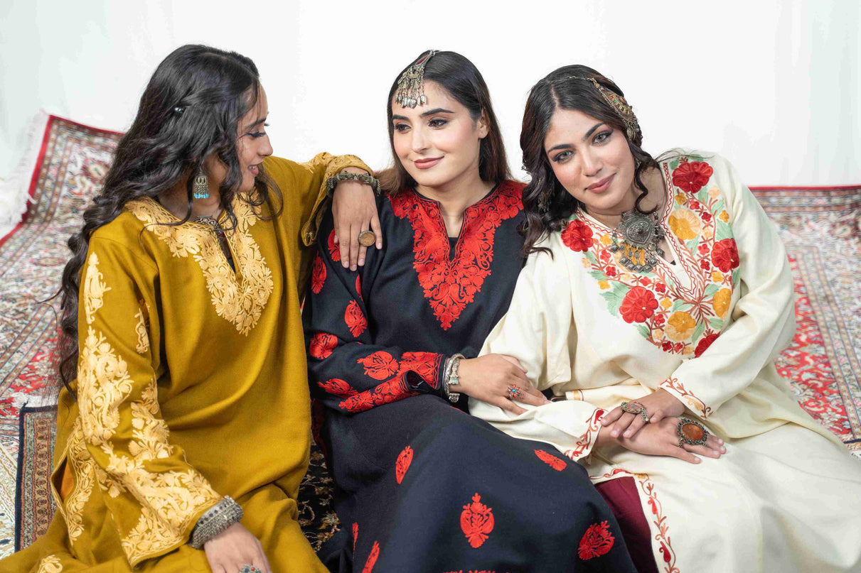 Kashmiri Aari Work Phiran - Mustard - Kashmir Jama