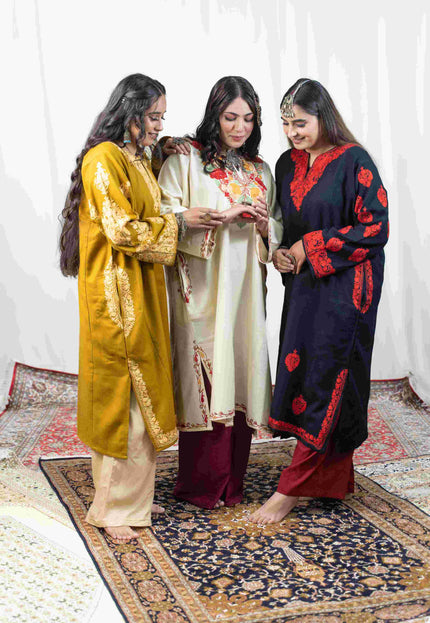 Kashmiri Aari Work Phiran - Mustard - Kashmir Jama