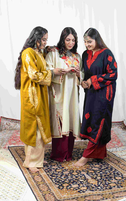 Kashmiri Aari Work Phiran - Mustard - Kashmir Jama