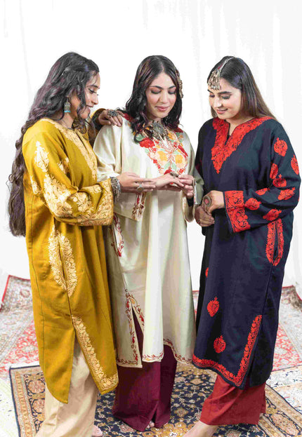 Kashmiri Aari Work Phiran - Mustard - Kashmir Jama