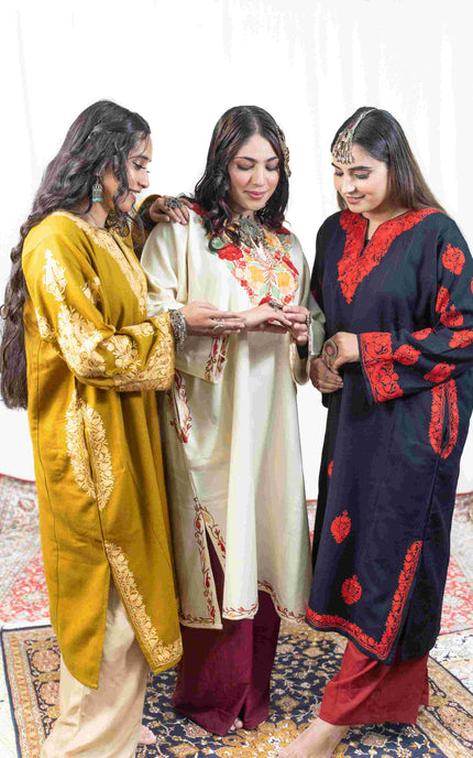 Kashmiri Aari Work Phiran - Mustard - Kashmir Jama