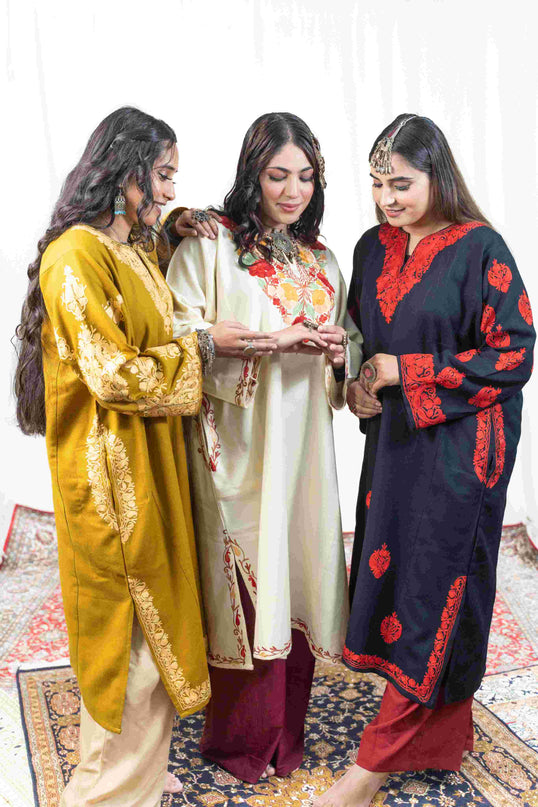 Kashmiri Aari Work Phiran - Mustard - Kashmir Jama