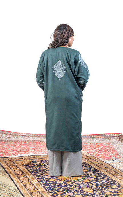 Kashmiri Aari Work Phiran - Tropical Teal - Kashmir Jama