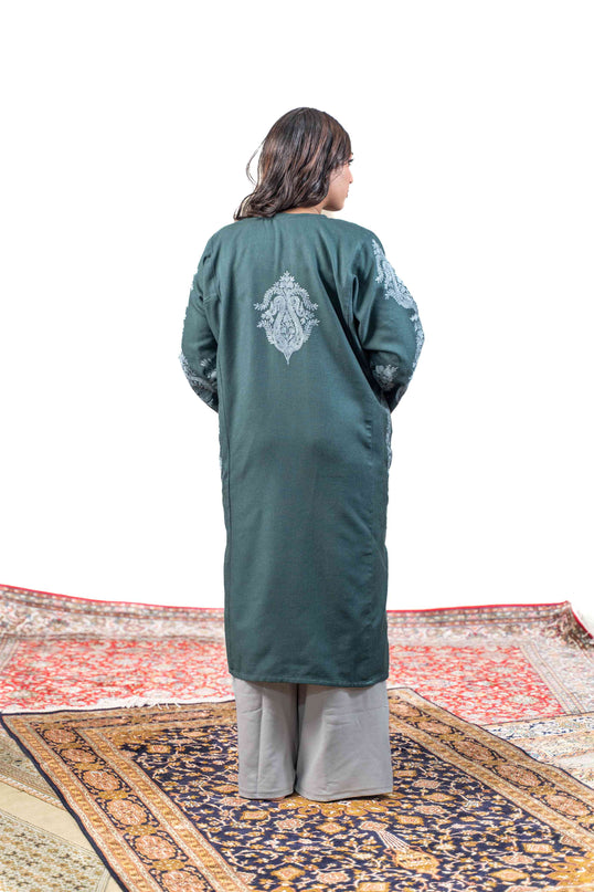 Kashmiri Aari Work Phiran - Tropical Teal - Kashmir Jama