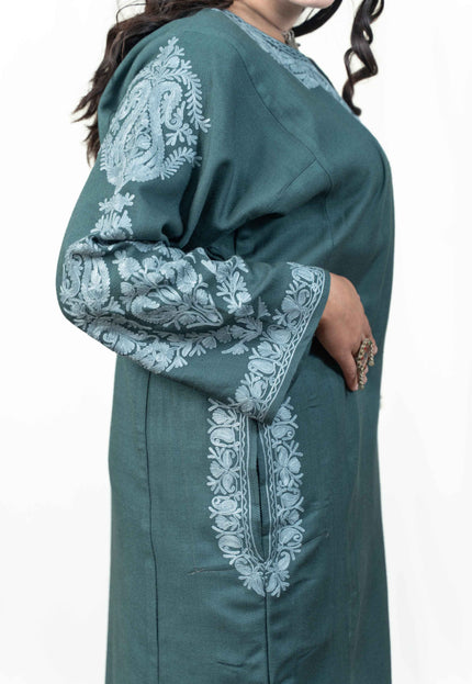 Kashmiri Aari Work Phiran - Tropical Teal - Kashmir Jama