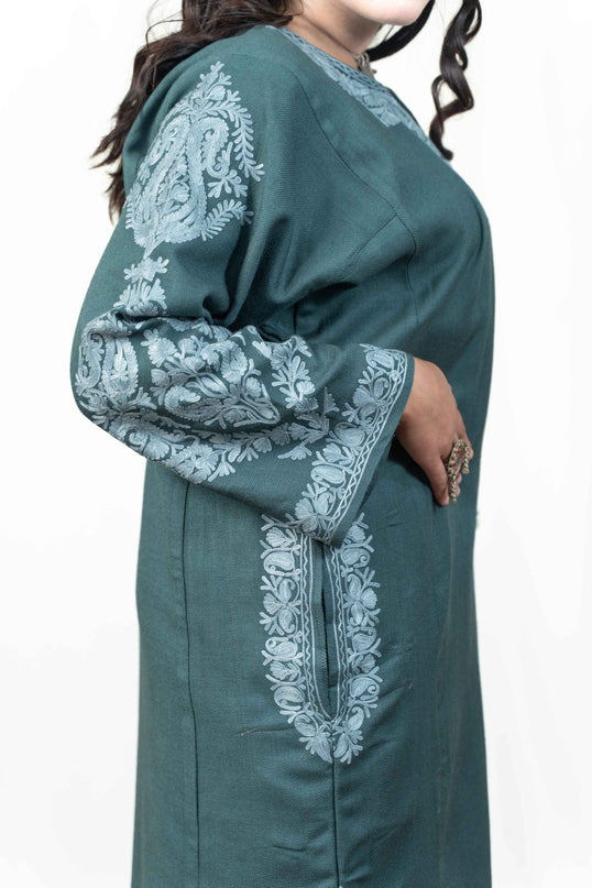 Kashmiri Aari Work Phiran - Tropical Teal - Kashmir Jama