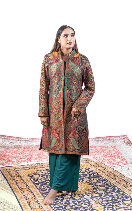 Kashmiri Kani With Zari Embroidery Jacket - Designer Maroon Zari | Silk Long - Kashmir Jama