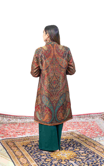 Kashmiri Kani With Zari Embroidery Jacket - Designer Maroon Zari | Silk Long - Kashmir Jama