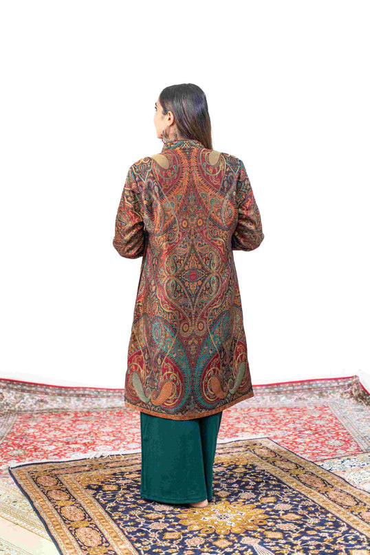 Kashmiri Kani With Zari Embroidery Jacket - Designer Maroon Zari | Silk Long - Kashmir Jama