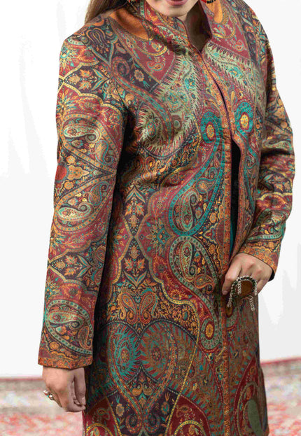 Kashmiri Kani With Zari Embroidery Jacket - Designer Maroon Zari | Silk Long - Kashmir Jama