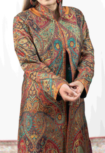 Kashmiri Kani With Zari Embroidery Jacket - Designer Maroon Zari | Silk Long - Kashmir Jama