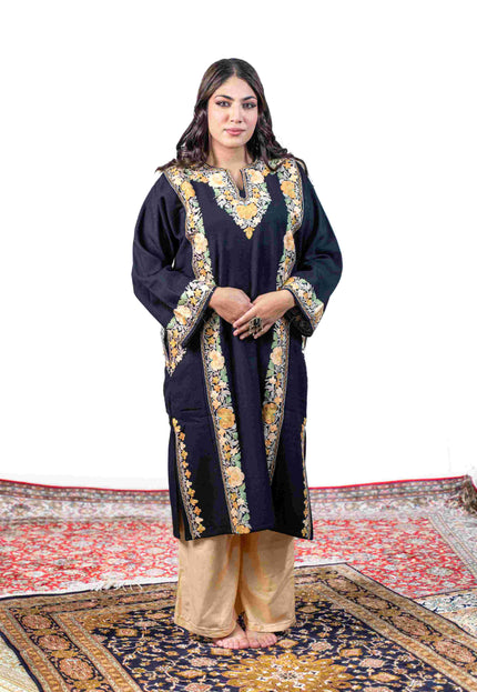 Kashmiri Pastel Aari Work Phiran - Black | Abshar - Kashmir Jama