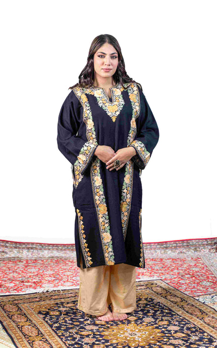 Kashmiri Pastel Aari Work Phiran - Black | Abshar - Kashmir Jama