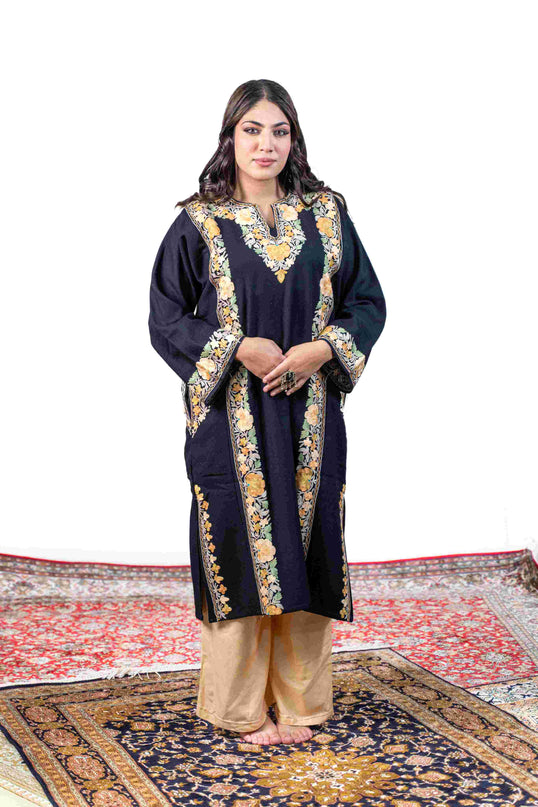 Kashmiri Pastel Aari Work Phiran - Black | Abshar - Kashmir Jama