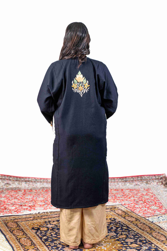 Kashmiri Pastel Aari Work Phiran - Black | Abshar - Kashmir Jama