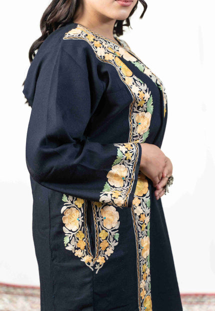Kashmiri Pastel Aari Work Phiran - Black | Abshar - Kashmir Jama