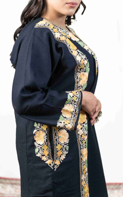 Kashmiri Pastel Aari Work Phiran - Black | Abshar - Kashmir Jama