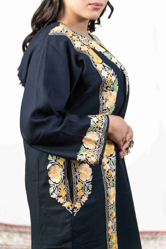 Kashmiri Pastel Aari Work Phiran - Black | Abshar - Kashmir Jama