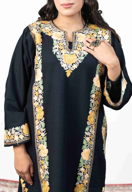 Kashmiri Pastel Aari Work Phiran - Black | Abshar - Kashmir Jama