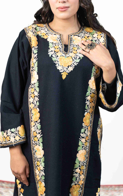 Kashmiri Pastel Aari Work Phiran - Black | Abshar - Kashmir Jama